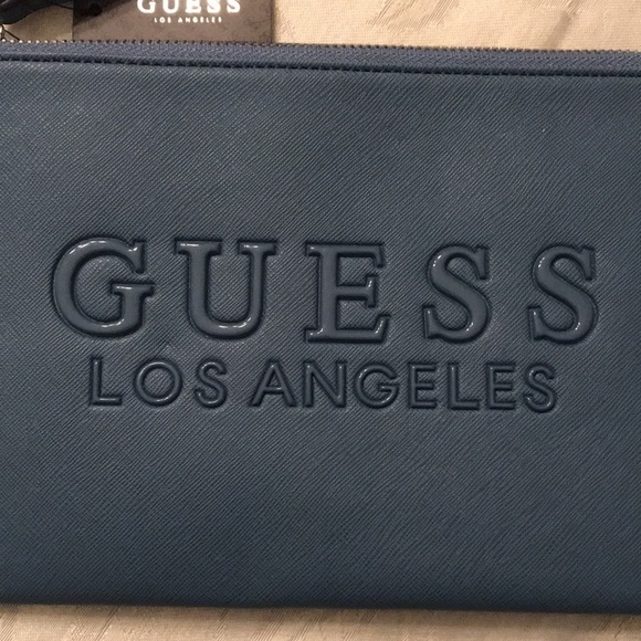 Brand New Guess Los Angeles Rodney SLG Zippered Denim Blue Wristlet - Picture 4 of 13